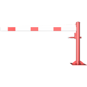 Swing barrier | with pull rope reinforcement | to be fixed by plugs, hot-dip galvanized and red coated with white reflecting rings | Barrier arm length: 1500 mm | for padlock
